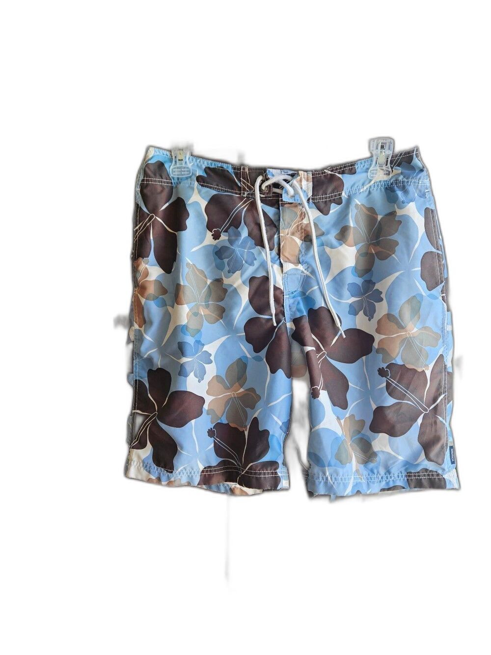 Nautica Men's Blue Tropical Floral Swim Trunks Board Shorts Size 34
